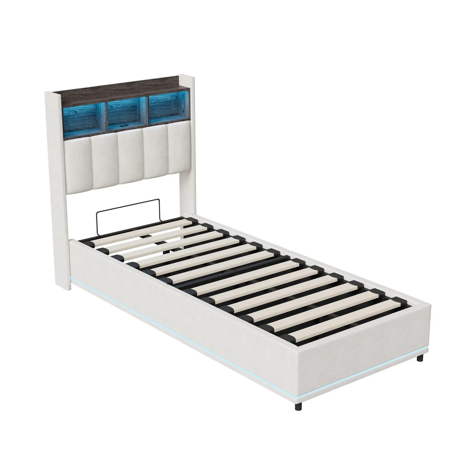 PXloue Einzelbett Bett Weiß 90x200cm mit Schubladen und USB Ladefunktion