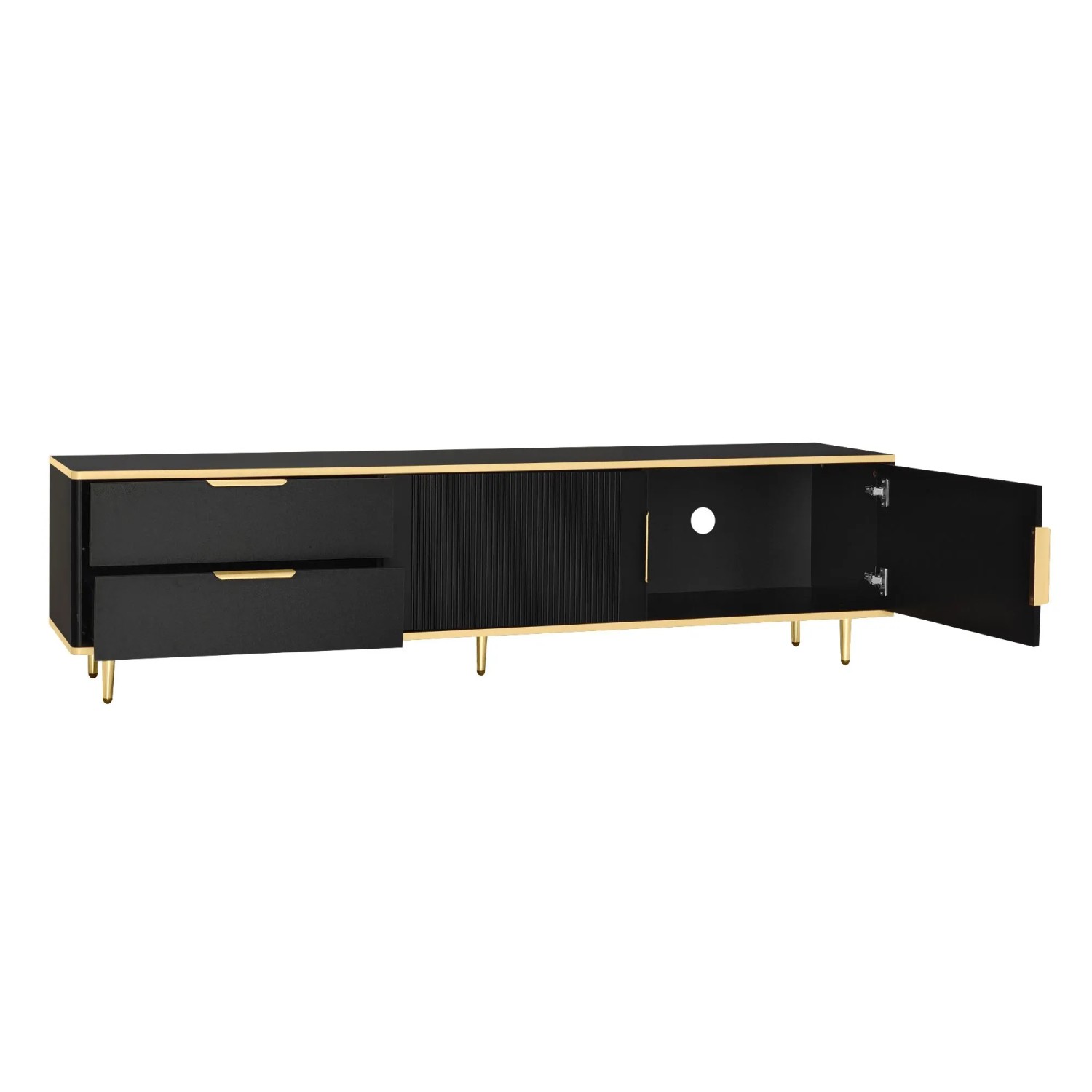 okwish TV Schrank mit Geschnitzter Struktur und Gold Griffen und Gold Füßen 170x37x45cm Schwarz