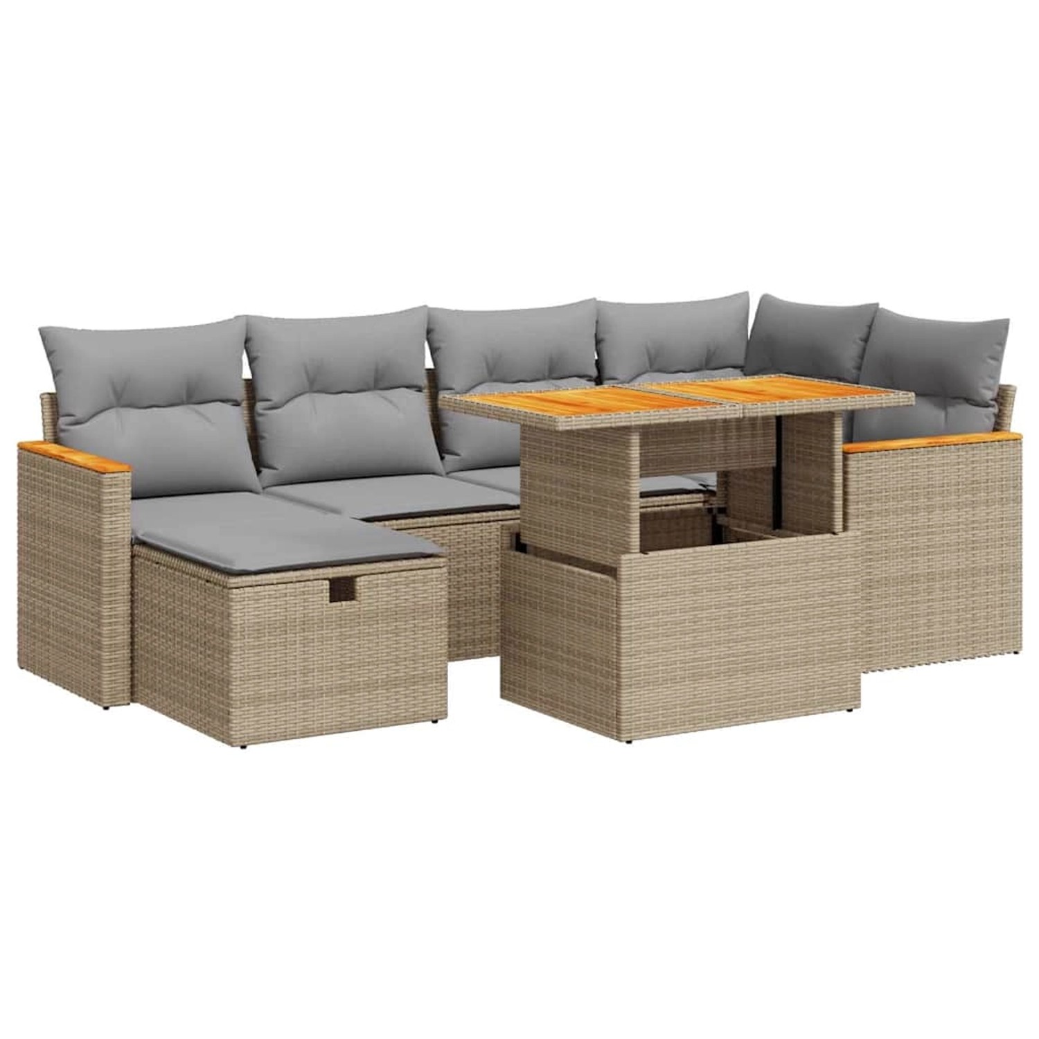 vidaXL 8-Tlg Garten-Sofagarnitur mit Kissen Beige Poly Rattan 3328116