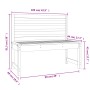 Skizze einer honigbraunen VidaXL Gartenbank aus Kiefernholz mit Maßangaben.