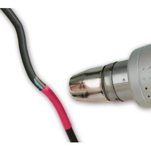 Anwendung Schrumpfschlauch-Set: Kabel mit Schrumpfschlauch und Heißluftpistole.