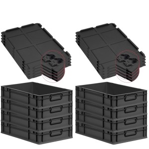 PROREGAL SuperSparSet 8x Eurobox Nextgen Color Mit Scharnierdeckel HxBxT 12x40x60cm 23 Liter Schwarz Griffe Schwarz Geschlossen Eurobehälter