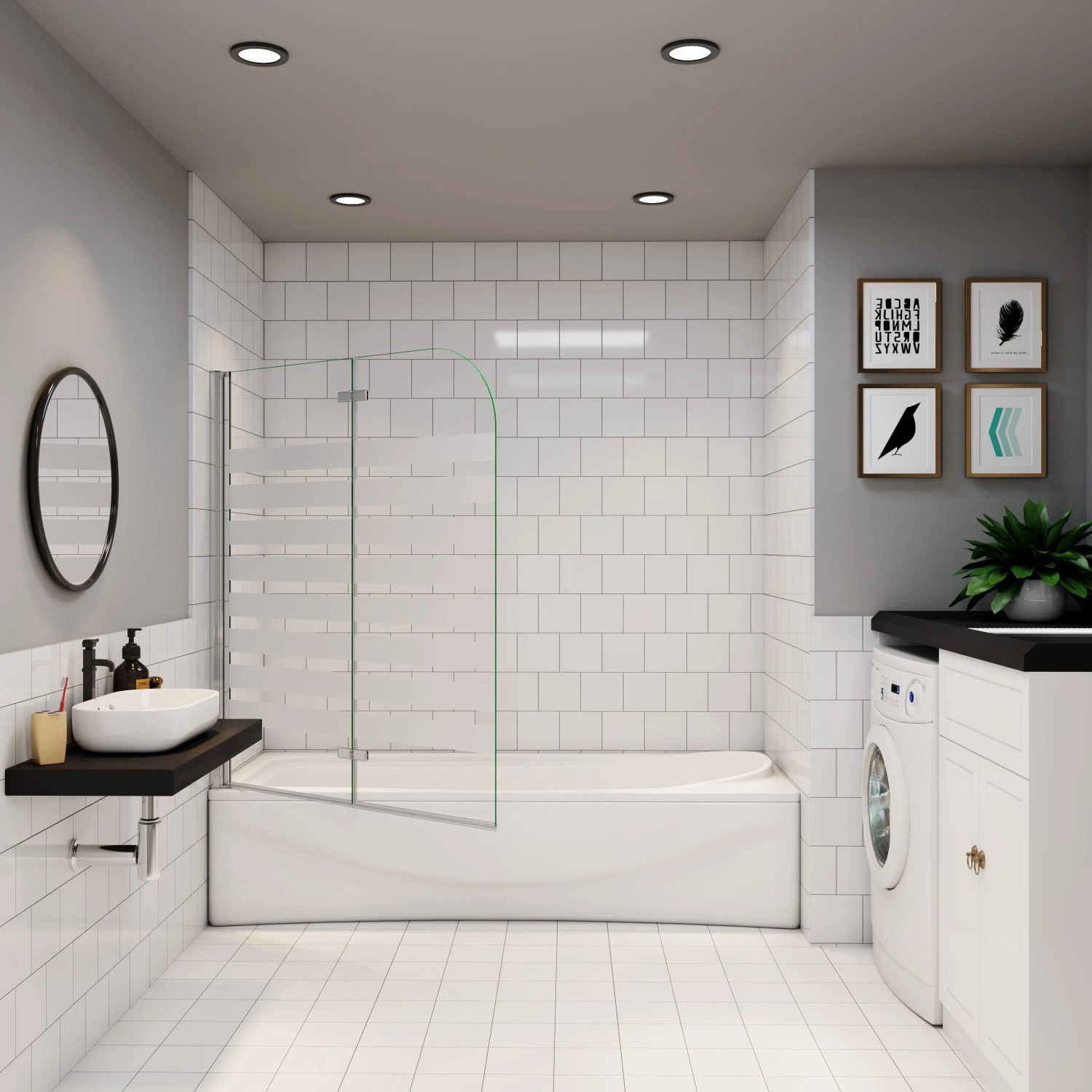 AICA Badewanneaufsatz 120x140cm, 2-tlg. Faltwand, Links Montage, 6mm ESG Nano-Glas Duschwand