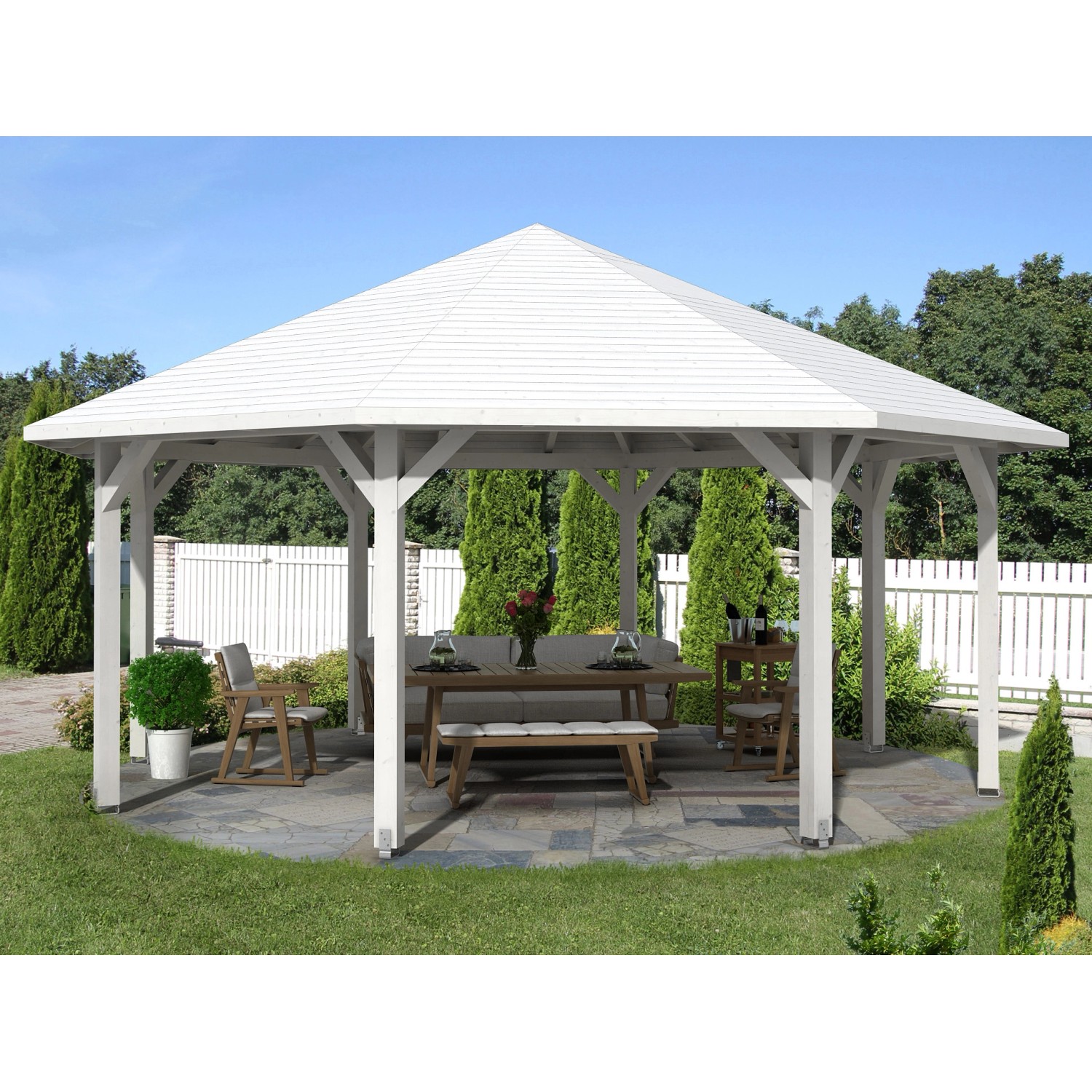Skan Holz Pavillon Nice 4 Leimholz 630 cm x 630 cm Weiß kaufen bei OBI