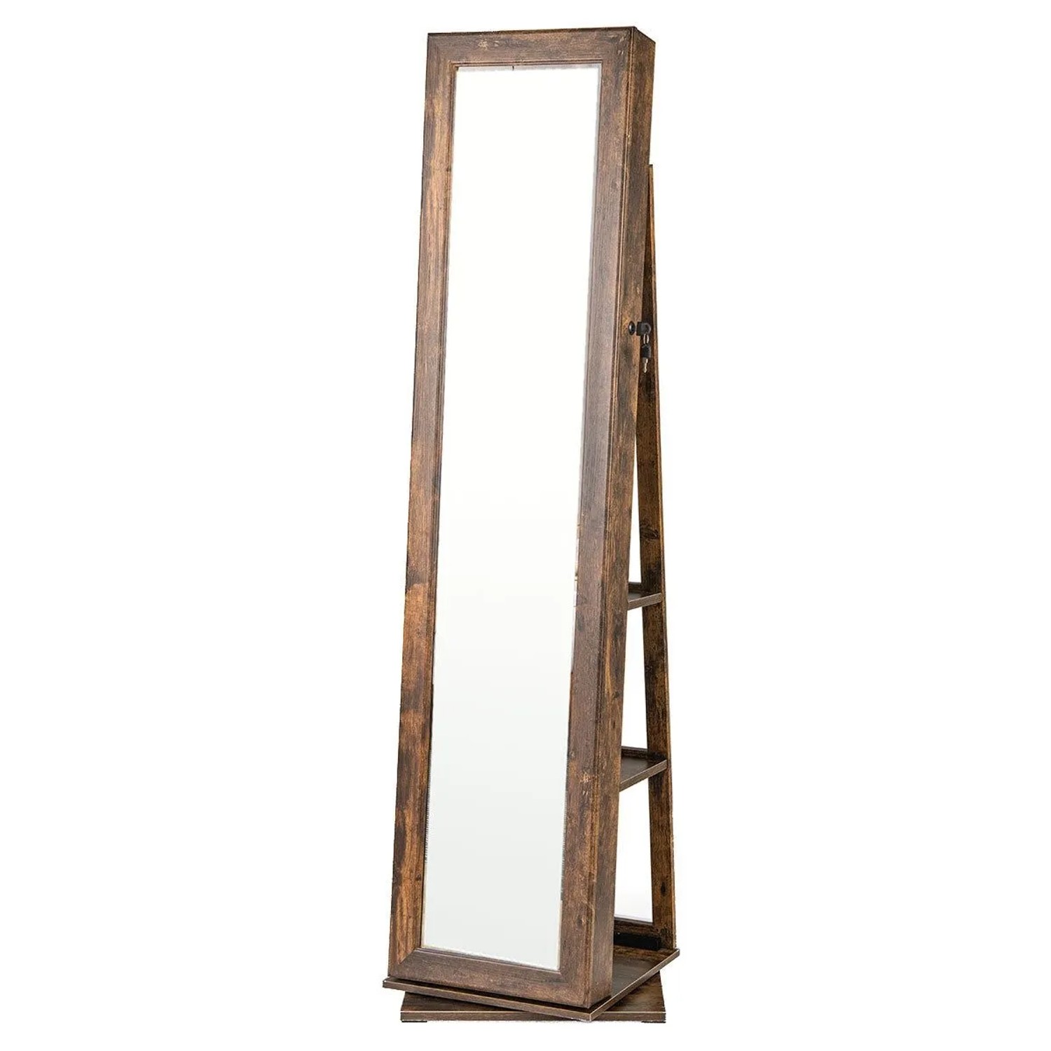 Costway 360° Drehbarer Schmuckschrank mit Ganzkörperspiegel Braun günstig online kaufen