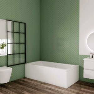 AICA Badewannenfaltwand 80cm, kariert schwarz, Höhe 140cm als Badewannenaufsatz.