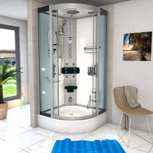AcquaVapore Duschkabine 100x100 cm mit Regendusche, Handbrause und Massagedüsen.