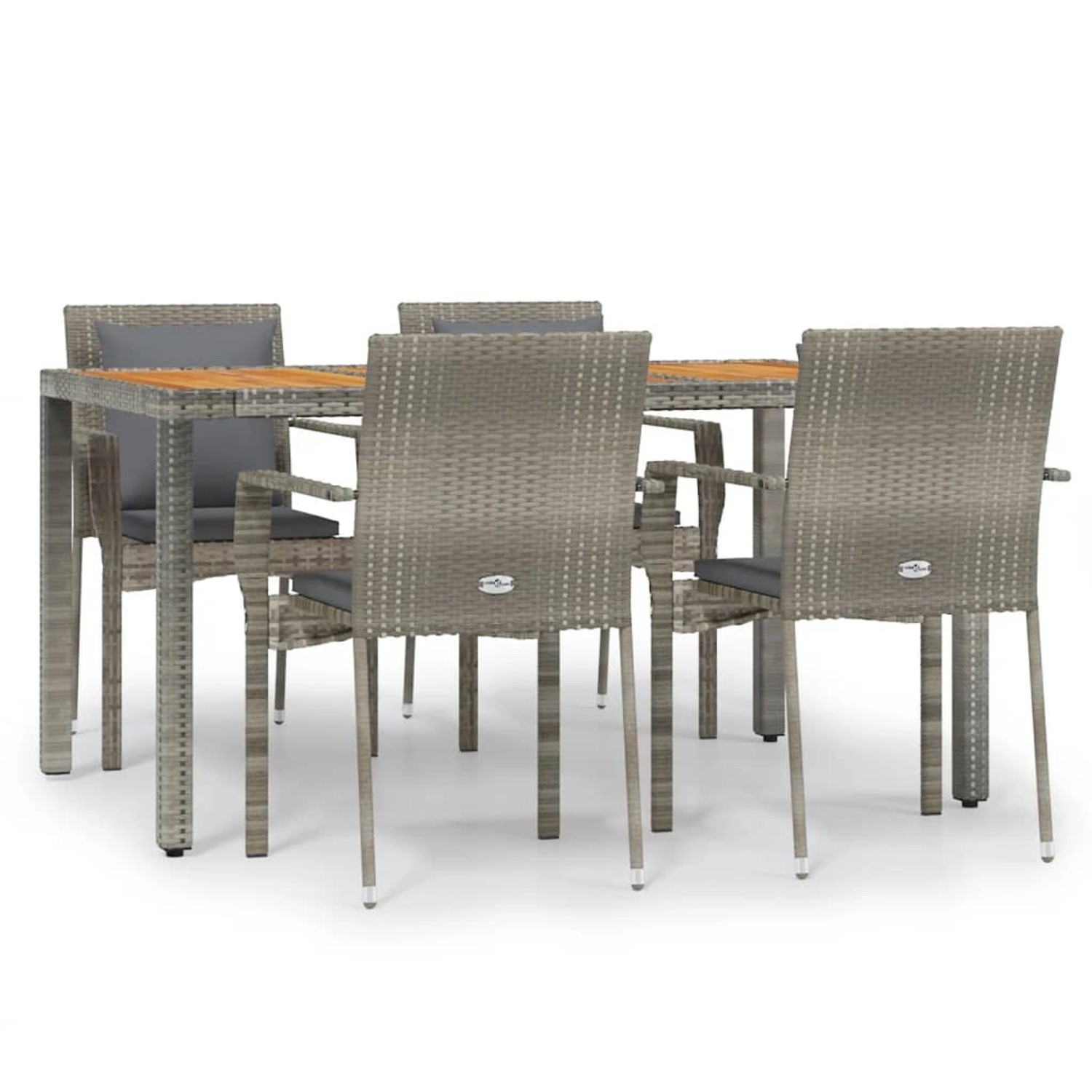 vidaXL 5-Tlg Garten-Essgruppe mit Kissen Grau Poly Rattan 3184971