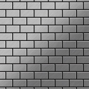 Gebürstete, graue Edelstahl Mosaikfliesen im Mauerverband. Ideal für Küche und Bad.