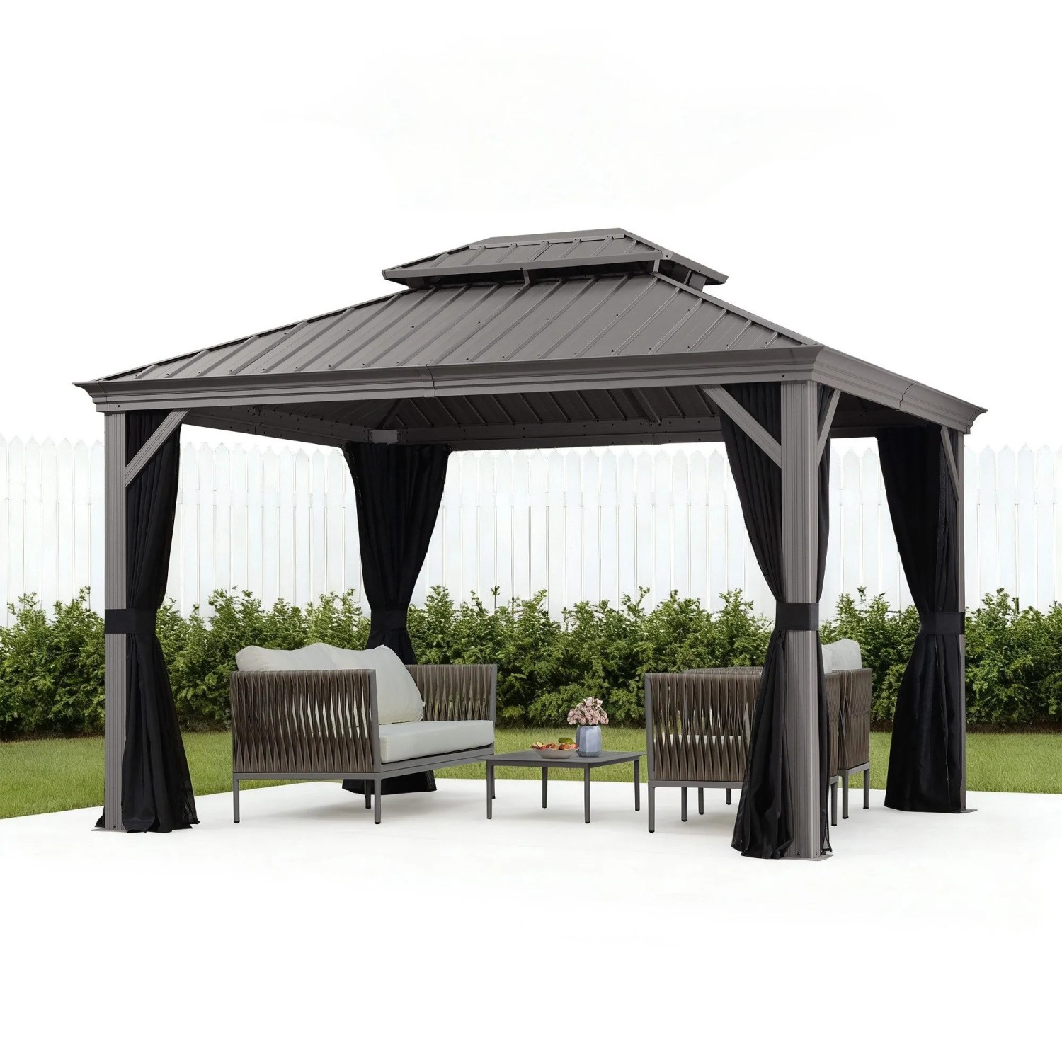 PURPLE LEAF Gartenpavillon Für Hintergarten Grau Hartdach Verzinktes Stahldach Vordach mit Upgrade Vorhang