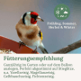 Stieglitz auf Futterschale mit Wildvogelfutter.