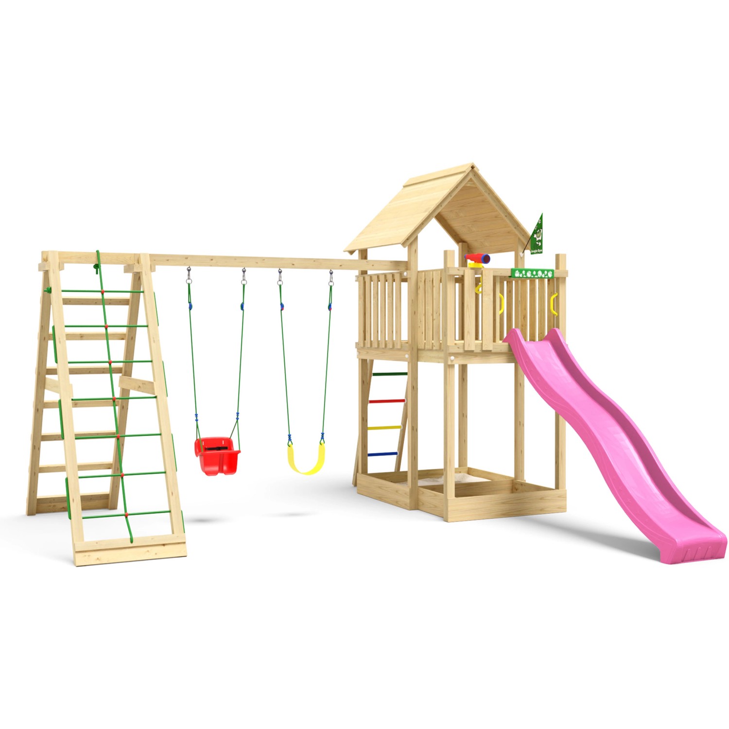 Jungle Gym Spiel Canopy Holz Doppelschaukel Kletterbock Rutsche Fuchsia günstig online kaufen