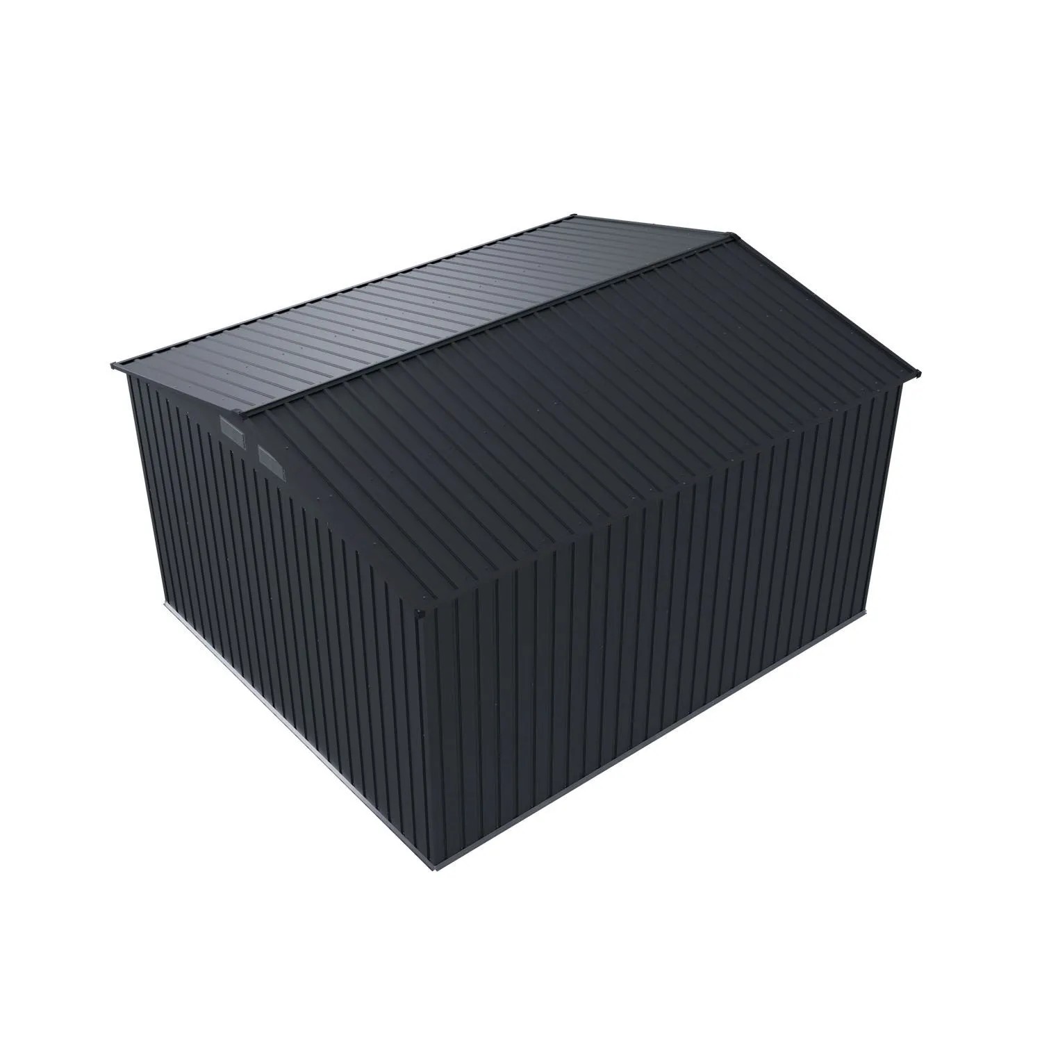 Dunkelgraues Juskys Metall Gerätehaus XXL mit Pultdach, ideal zur Gartenaufbewahrung.