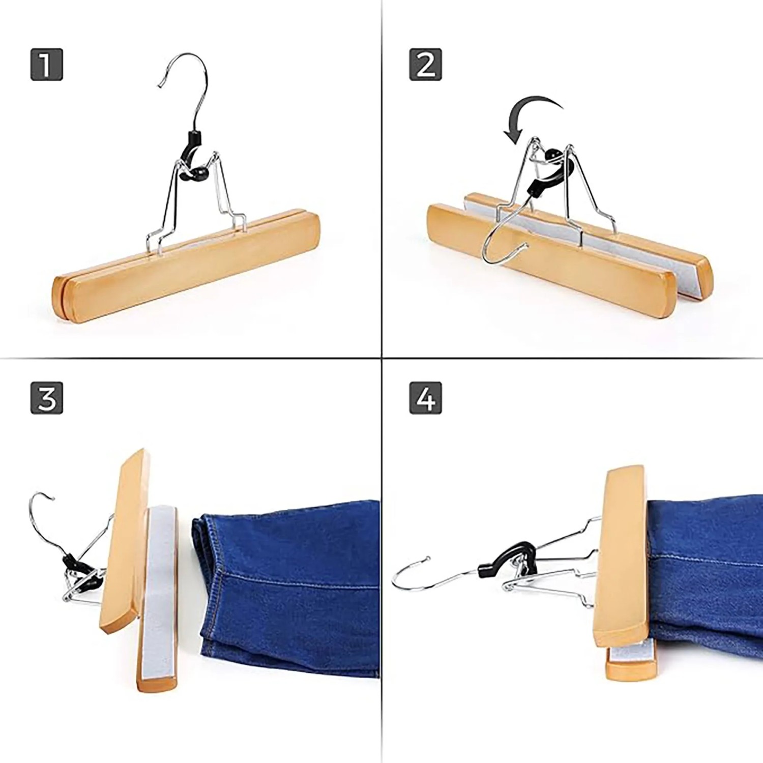 Songmics Hosenspanner Set, 12-teilig, Holz natur, mit verchromtem Haken und Filzeinlage.