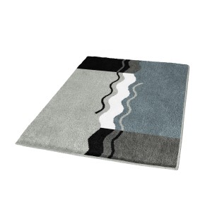 Kleine Wolke Badteppich Vanessa Platin, 60x100 cm, mit grau-schwarz-weißem Wellenmuster.