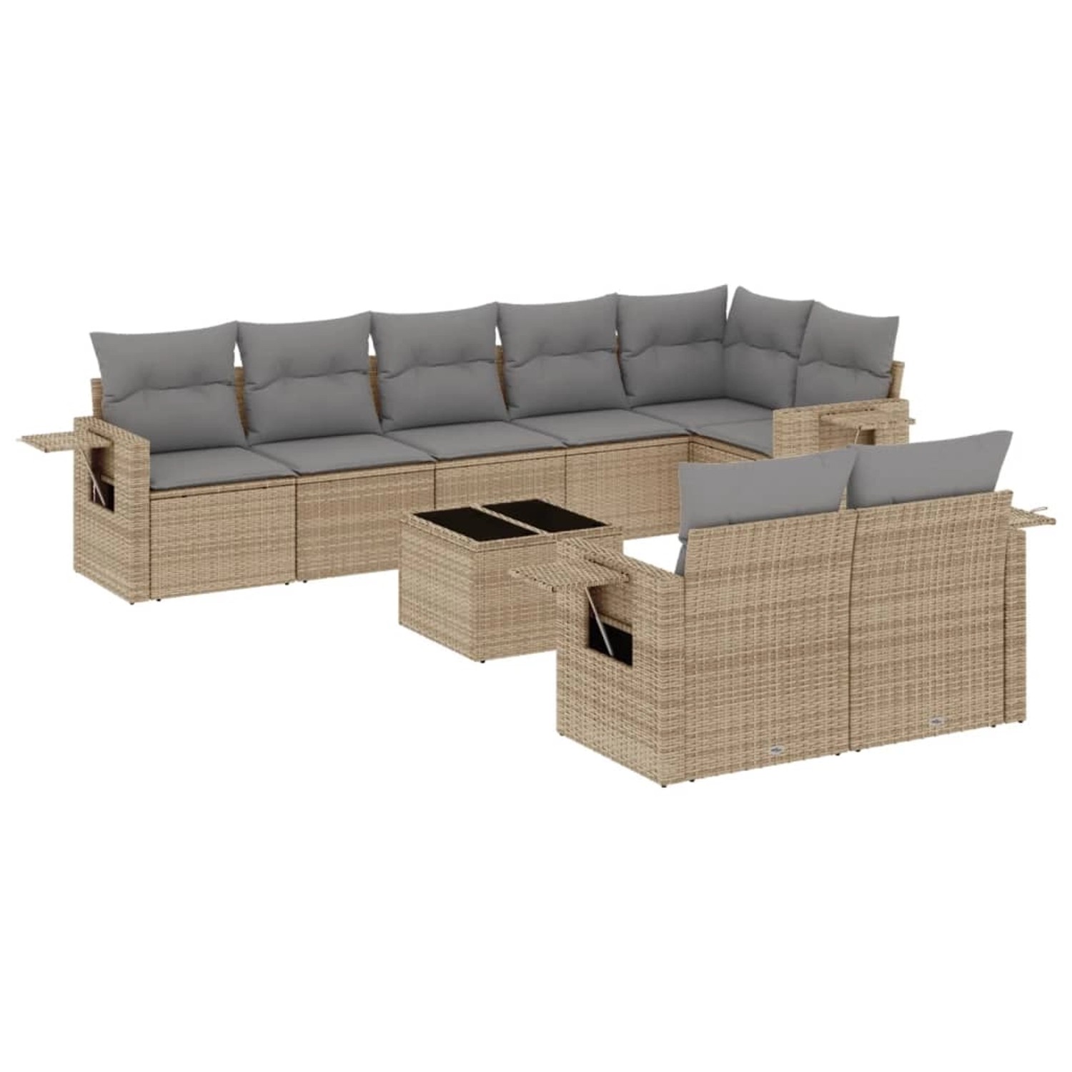 vidaXL 9-Tlg Garten-Sofagarnitur mit Kissen Beige Poly Rattan 3252766 günstig online kaufen