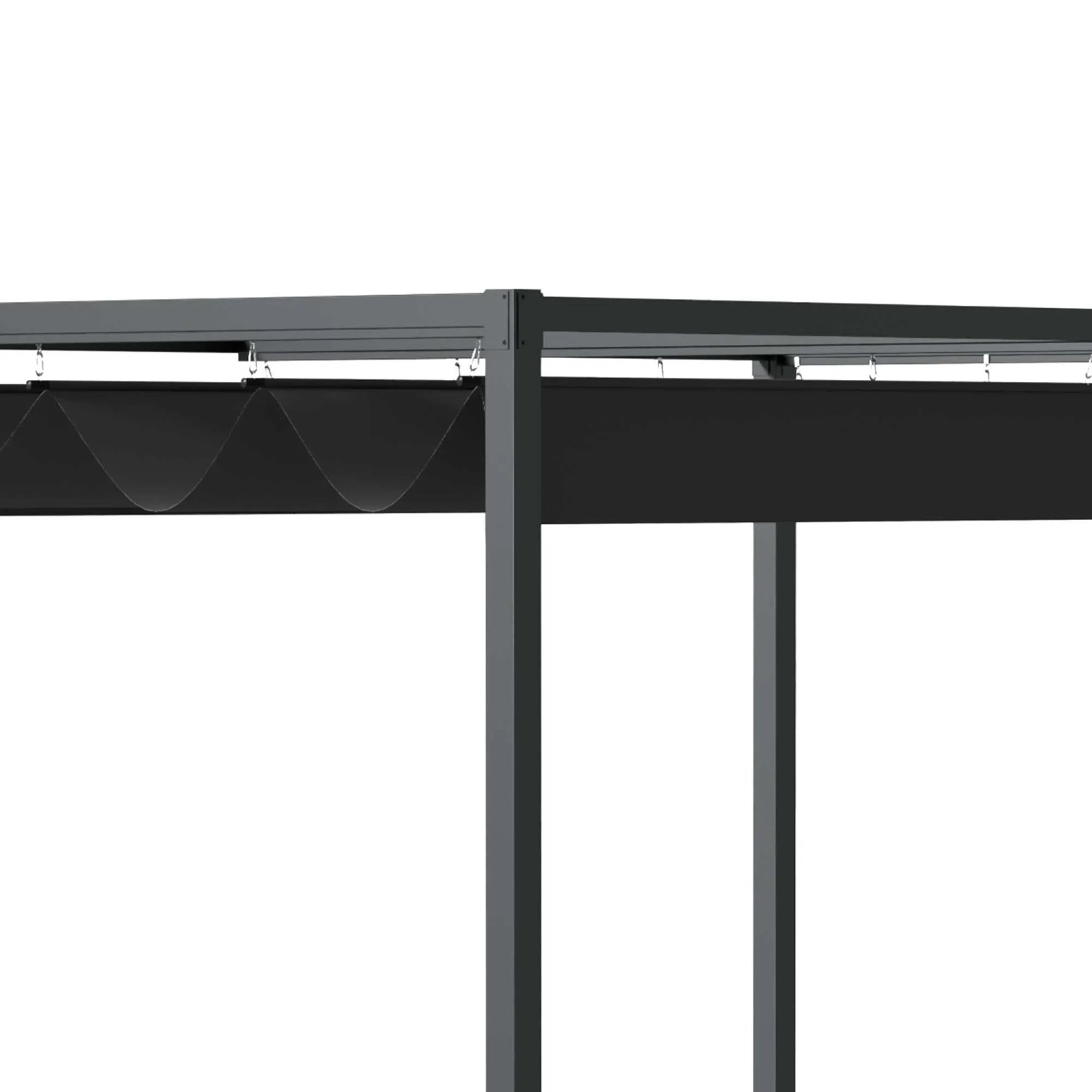 Detailansicht der Furnicato Pergola 3x2m mit verstellbarem, schwarzem Sonnendach.