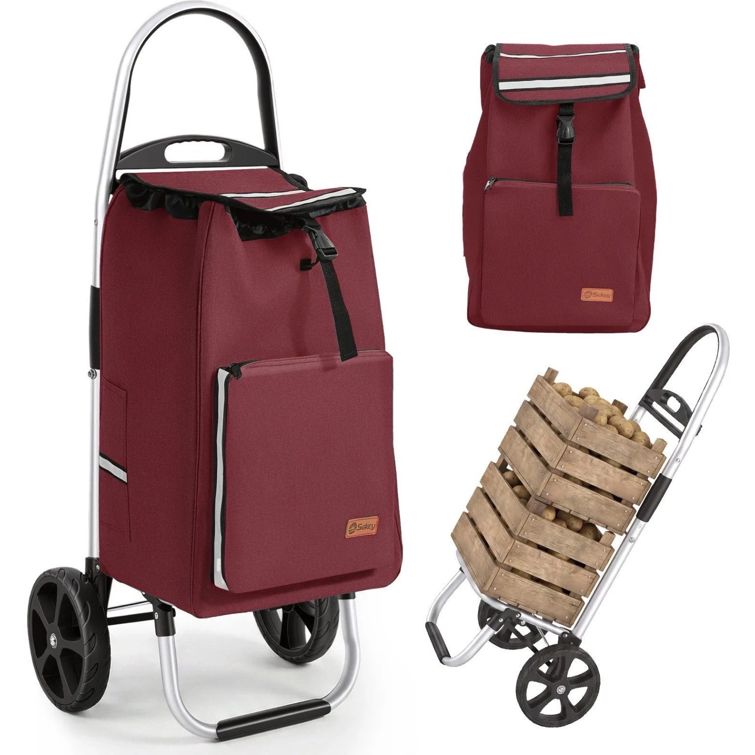 Sekey Aluminium Einkaufstrolley Handwagen Faltbar 25KG Tragkraft 50L Rot