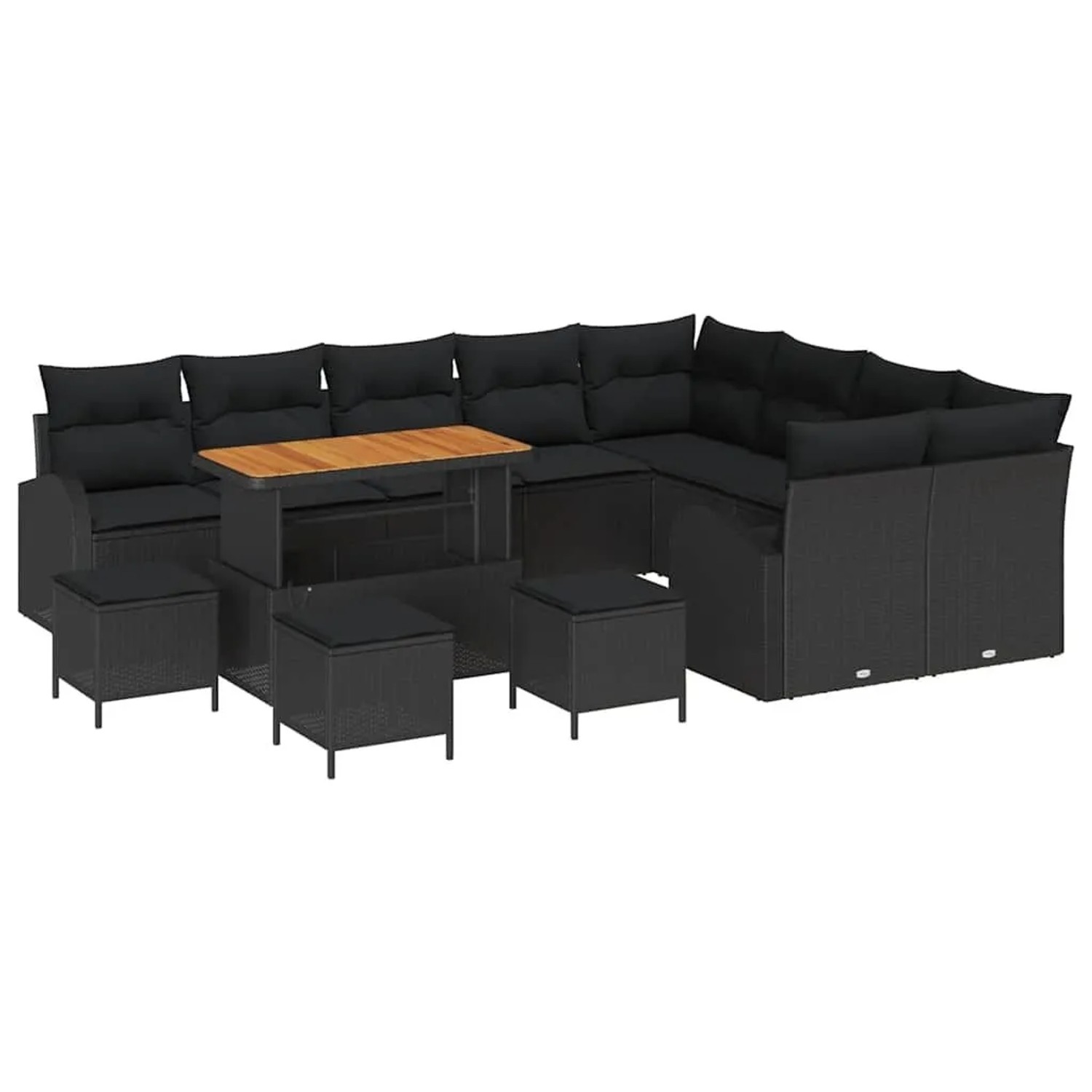vidaXL Garten-Sofa-Set mit Kissen mit Speicher 13-Tlg Schwarz 3364389
