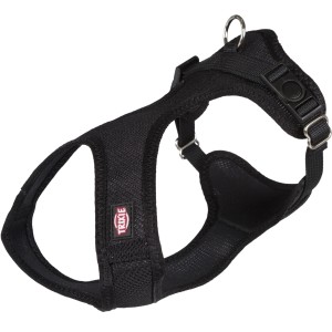 Schwarzes Trixie Touren-Geschirr Comfort Soft XXS-XS für Hunde, atmungsaktives Mesh.