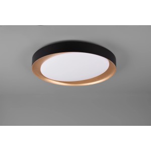 Moderne Reality LED-Deckenleuchte Zeta, Ø 48 cm, schwarz-goldener Schirm. Dimmbar und Lichtfarbe einstellbar.
