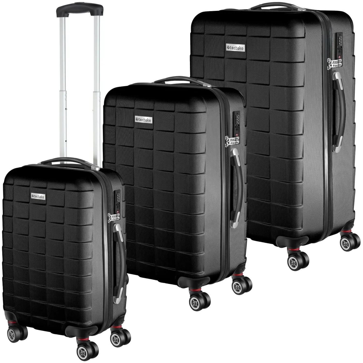 Tectake Hartschalenkoffer Set Jakub 3 Teilig  Aus Robustem Abs Kunststoff Mit Teleskopgriff  30 x 50 x 75 50 cm Schwarz