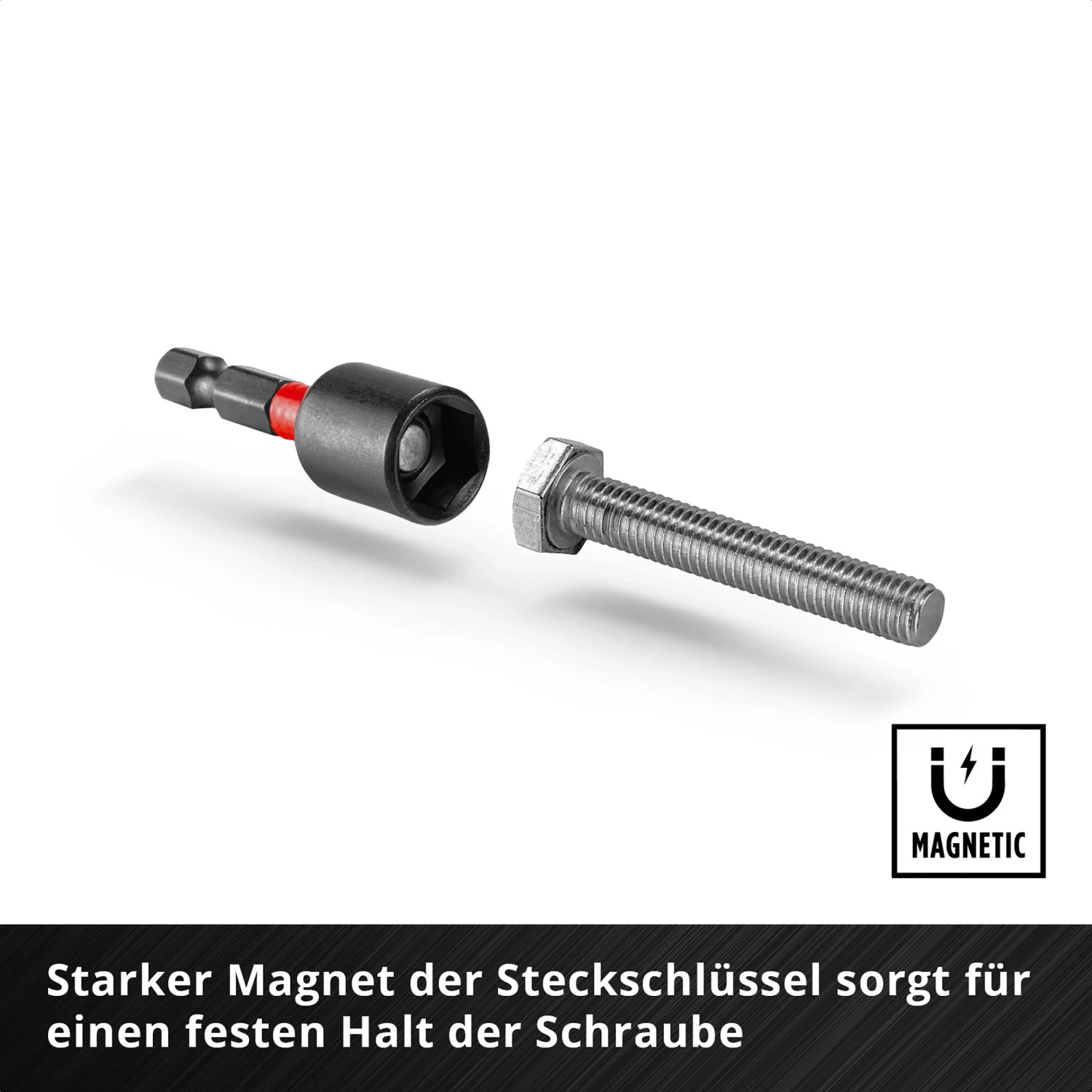 Einhell Steckschlüssel mit Bitaufnahme und Schraube aus dem 35-teiligen Bitset.