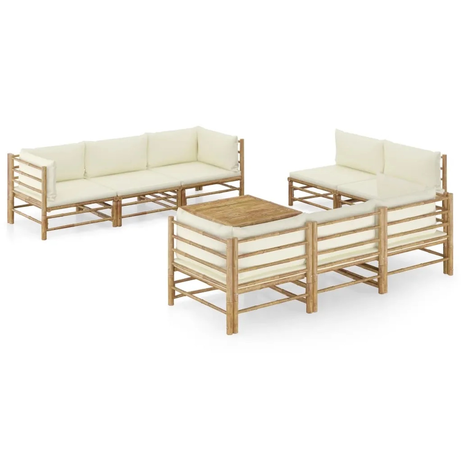 vidaXL 9-Tlg Garten-Lounge-Set mit Cremeweißen Kissen Bambus 3058211