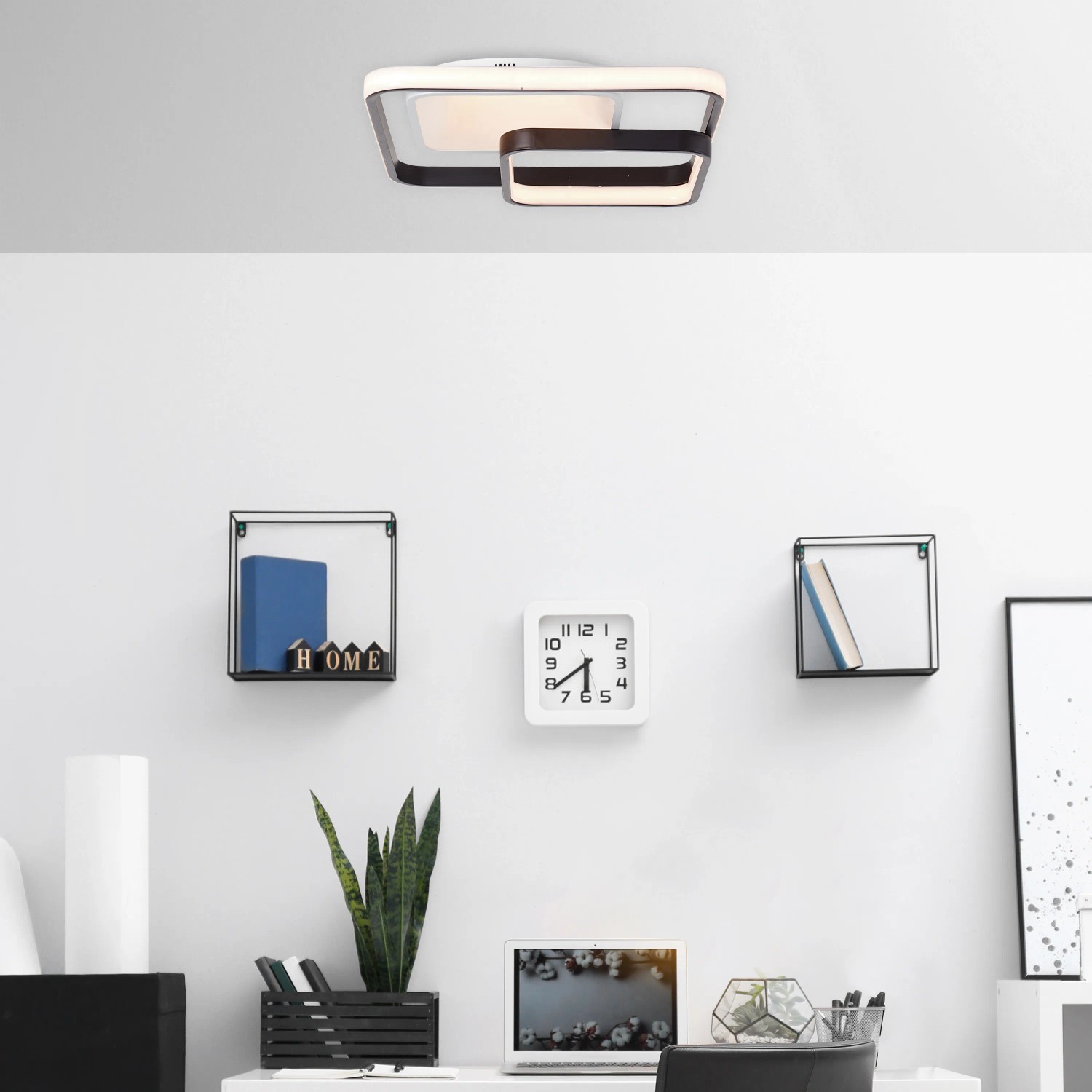 Moderne LED-Deckenleuchte Cava, 40x40 cm, in Weiß und Schwarz für Innenräume.