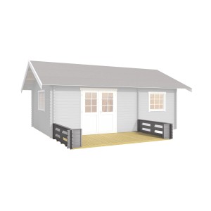 Lasita Maja Terrasse Lichtgrau, 365x200 cm, für Gartenhaus Caroline mit Geländer.