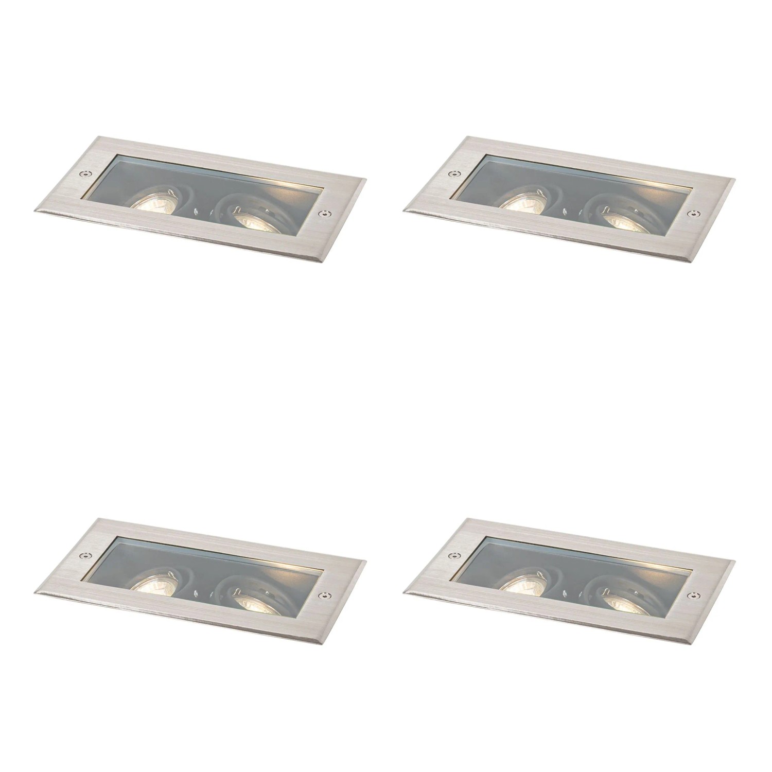 QAZQA Set mit 4 Modernen Bodeneinbaustrahlern Stahl 2 Flammig Verstellbar IP65 Oneon