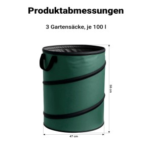 Wiltec 3X Laubsack Rund 100L Grün Pop Up Faltbar 600D-Oxford-Polyester Abfall