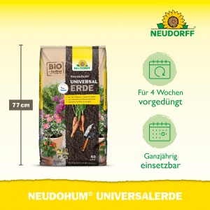 Sack Neudorff NeudoHum Universalerde, torffreie Kübelpflanzenerde für gesundes Pflanzenwachstum.