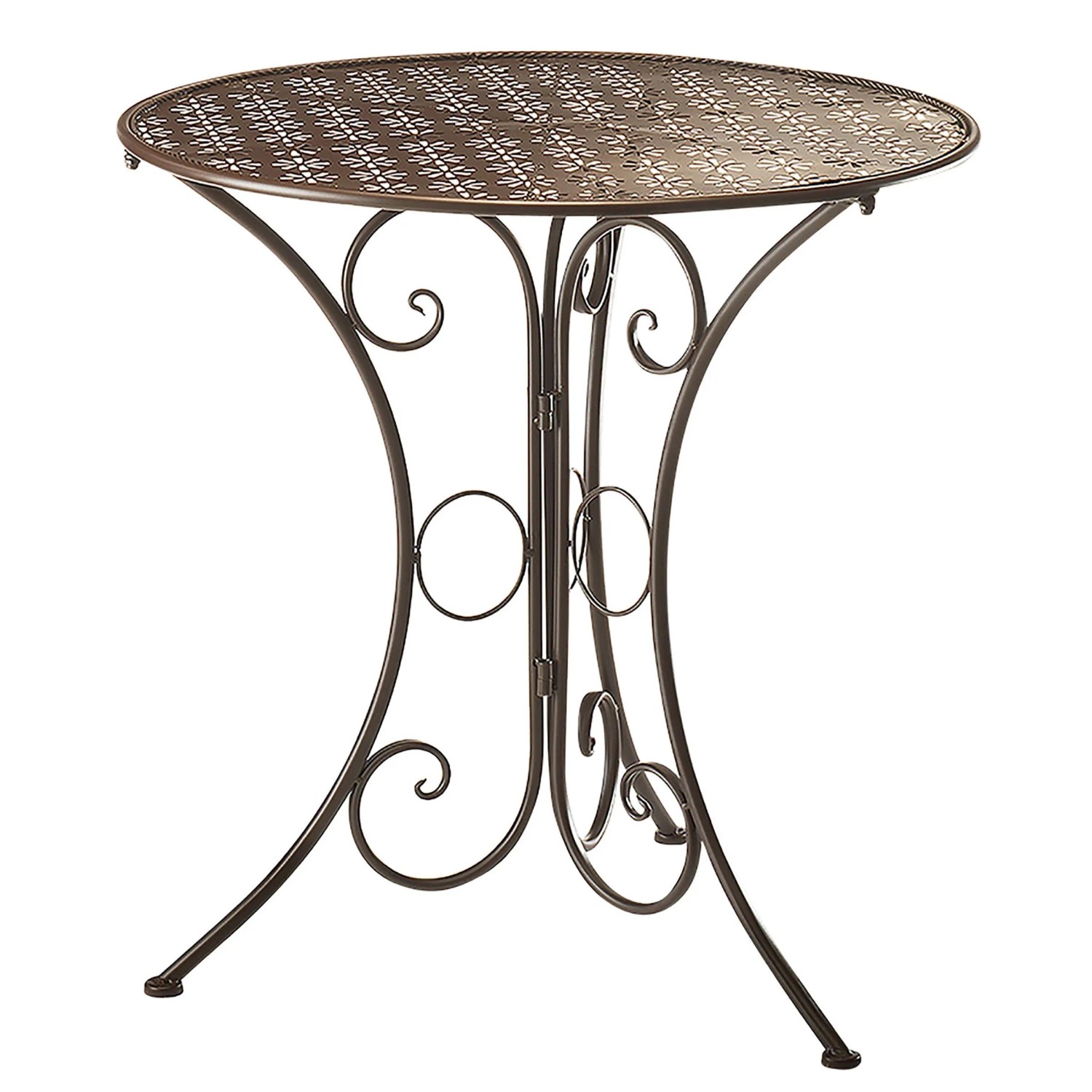 Kobolo Gartentisch Tisch Metall Braun Stanzungen in Blumenoptik 60cm
