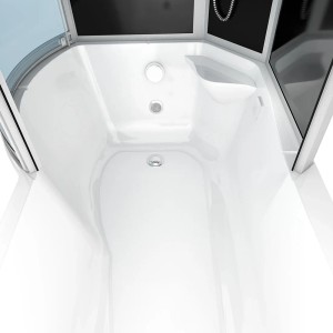 Innenansicht der AcquaVapore Duschtempel Kombination mit Badewanne, weißes Acryl, schwarze Rückwände.