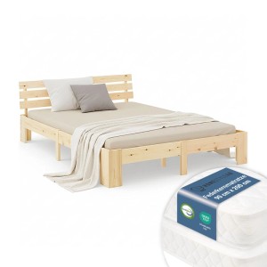 Homestyle4u Holzbett 180x200 mit Federkernmatratze in Braun 3325