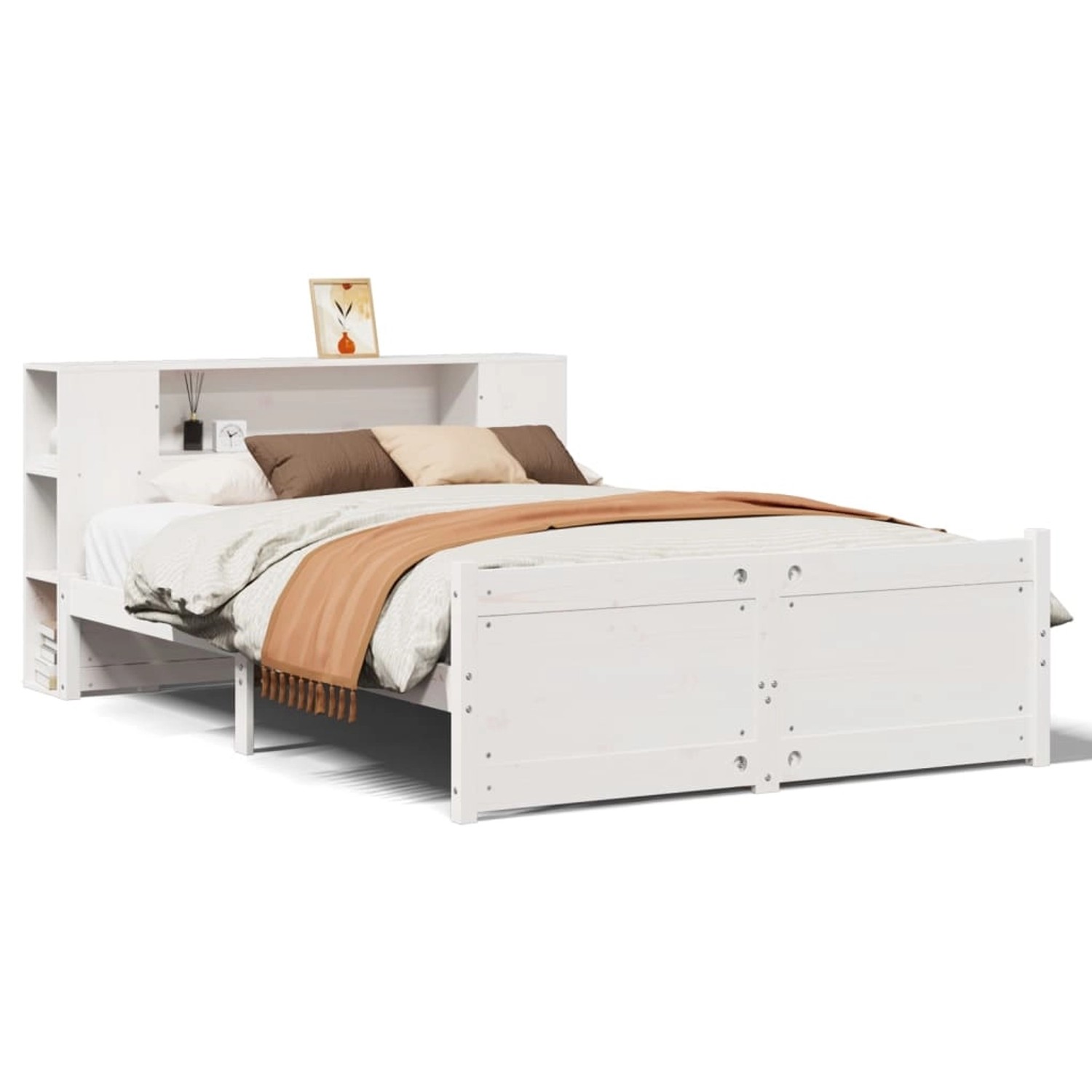vidaXL Massivholzbett mit Regal ohne Matratze Weiß 160x200 cm Kiefer 332244 günstig online kaufen
