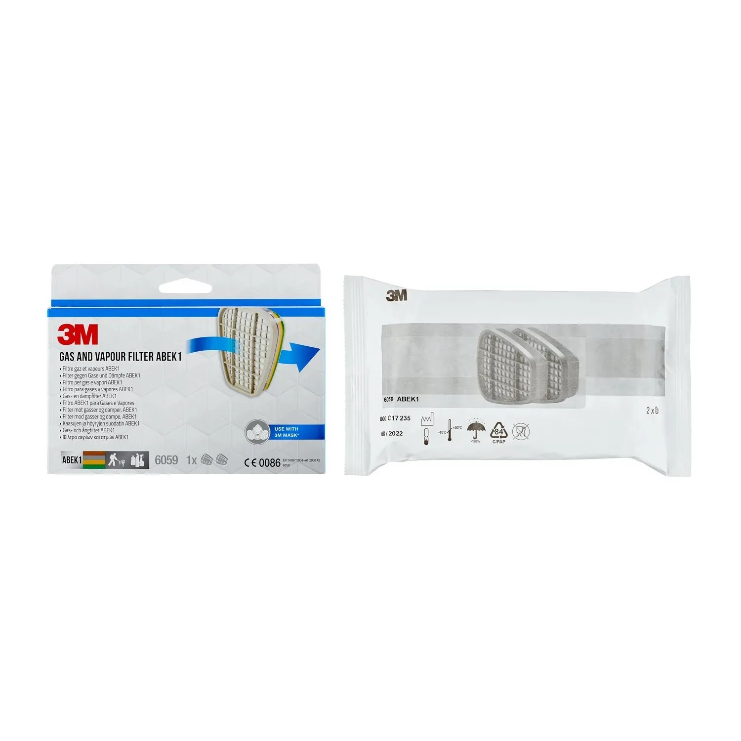 3M Filter 6059 ABEK1, 1 Paar, für Atemschutzmasken. Schutz vor Dämpfen und Gasen.