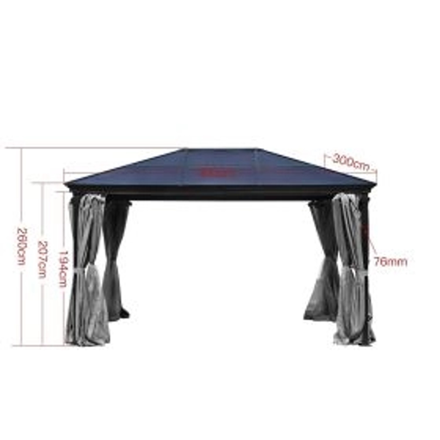 Jet-Line Gartenpavillon Taneo, 3x4m, Anthrazit mit festem Dach und Vorhängen.