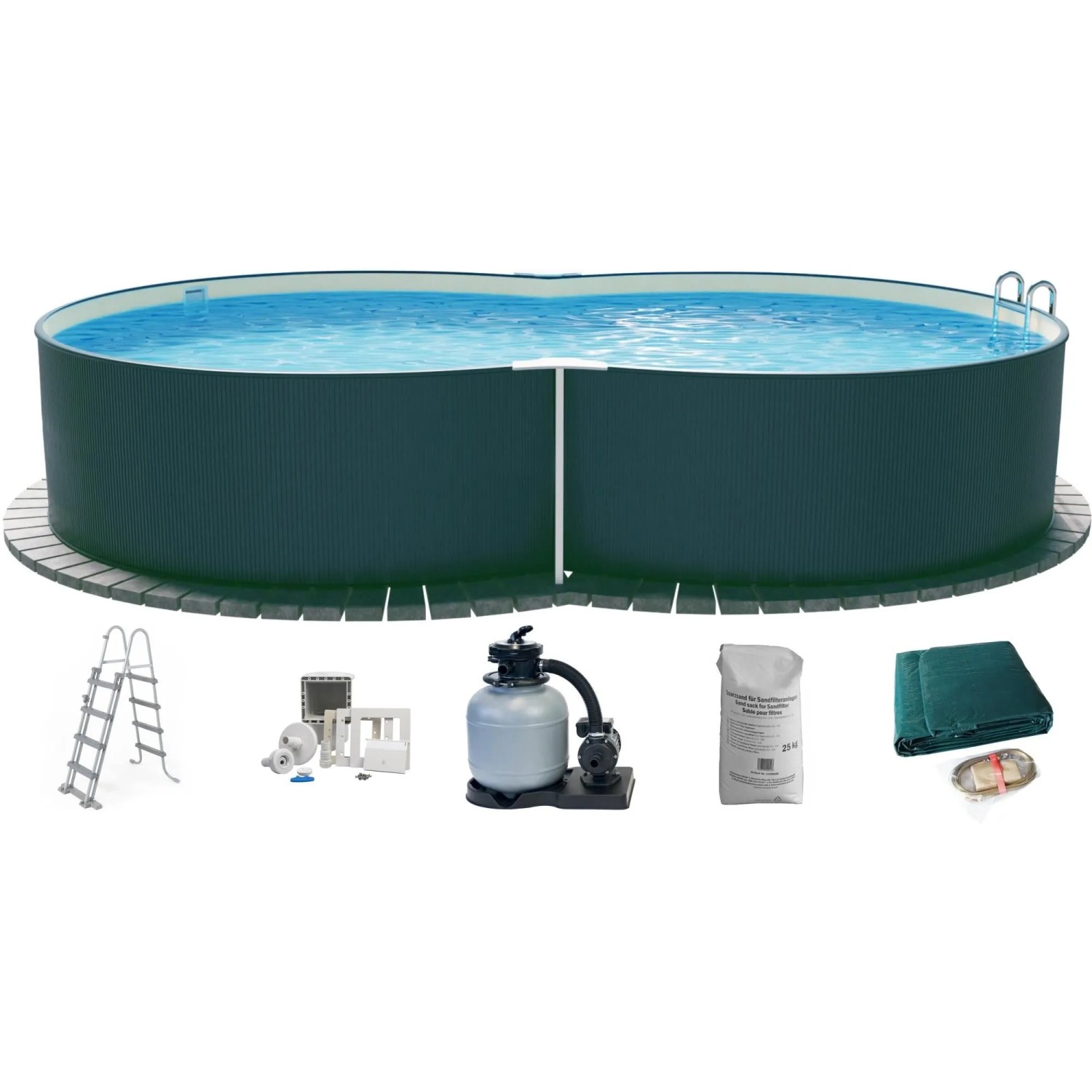 Waterman Stahlwandpool Set 6 teilig Hoch Achtform 650x420x120 cm Stahl 0,4 mm Anthrazit Folie 0,4 mm Sand Waterman Stahlwandpool Set 6 teilig Hoch Achtform 650x420x120 cm Stahl 0,4 mm Anthrazit Folie 0,4 mm Sand