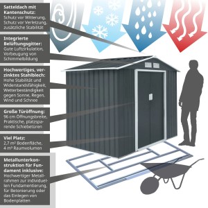 Hattoro S100 Gerätehaus XL aus Metall in Grau: Geräteschuppen für den Garten zur Aufbewahrung von Gartengeräten.