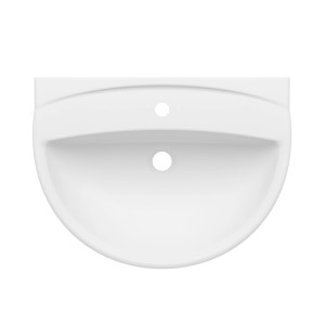 Weißes baliv Handwaschbecken 60 cm mit Armatur und Siphon für die Wandmontage.