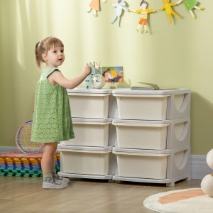 HOMCOM Schubladenschrank für Kinder mit 6 Boxen zur Aufbewahrung von Spielzeug im Kinderzimmer.