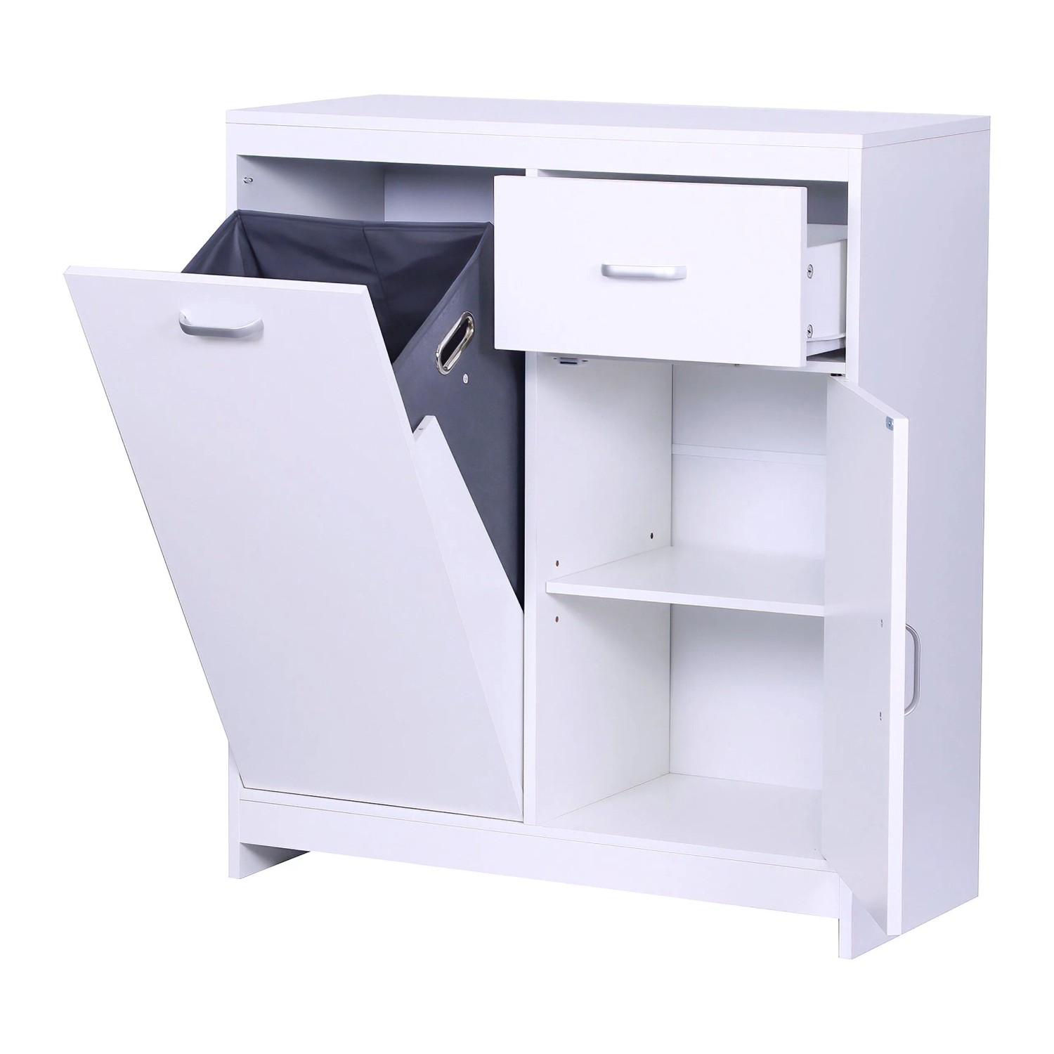 Relaxdays Wäscheschrank Faserplatte Weiß mit 48, Wäschesack 90 cm x 80 cm x 35 cm 28,2 kg