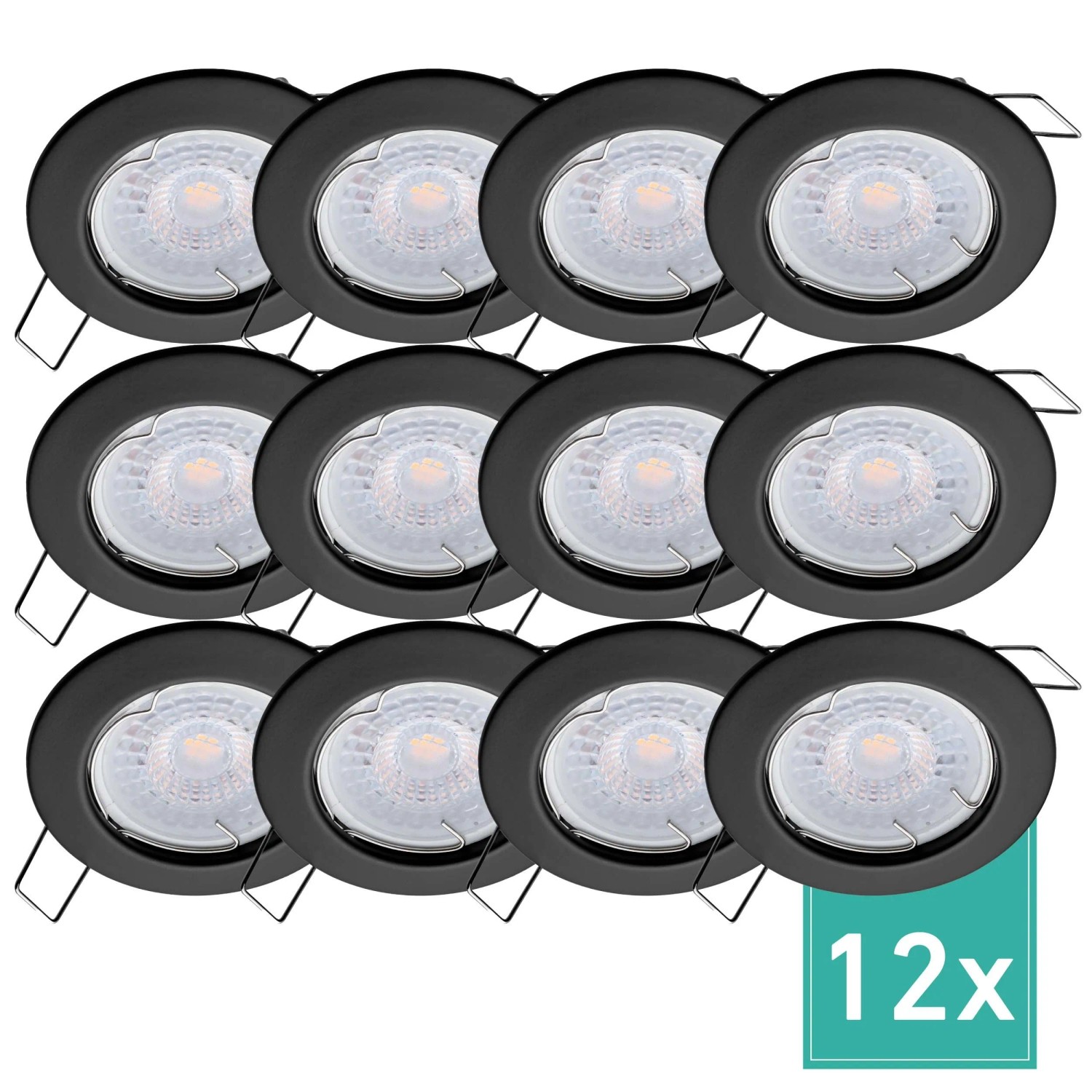 Oktaplex Sedan 12er Set LED-Spots Einbaustrahler Rund Lochmaß Ø 60mm Schwarz 4,8W 3000K Warmweiß 230V Ohne Trafo