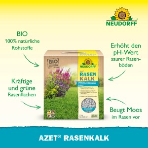 Neudorff Azet Rasenkalk 5 kg Packung zur pH-Wert Regulierung und Förderung des Rasenwachstums.