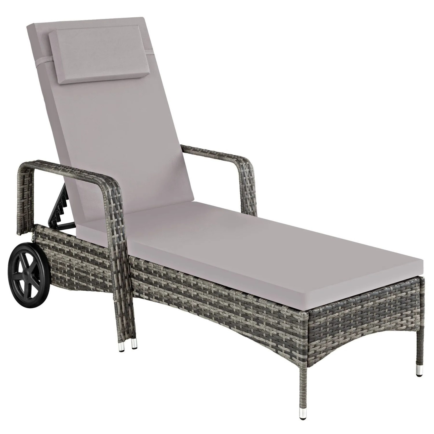 Tectake Aluminium Rattan Sonnenliege Cassis Wetterfest und Uv Beständig 6 Fach Verstellbare Rückenlehne  196 x 72 x 94 50 cm Grau