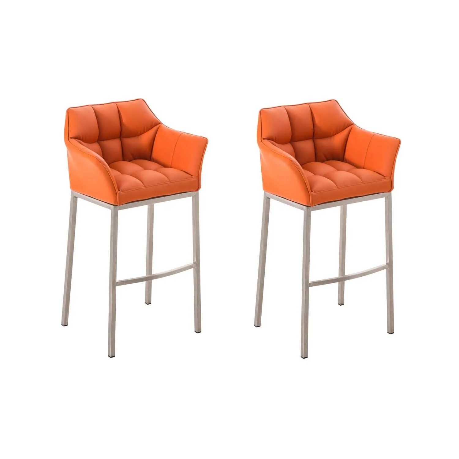 CLP 2er Set Barhocker Damaso Kunstleder Mit Vierfußgestell Orange/Edelstahl