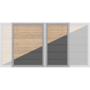 Sichtschutzzaun Doppeltor Design WPC, Holz- und Anthrazitfarben, inklusive Beschlagsatz.