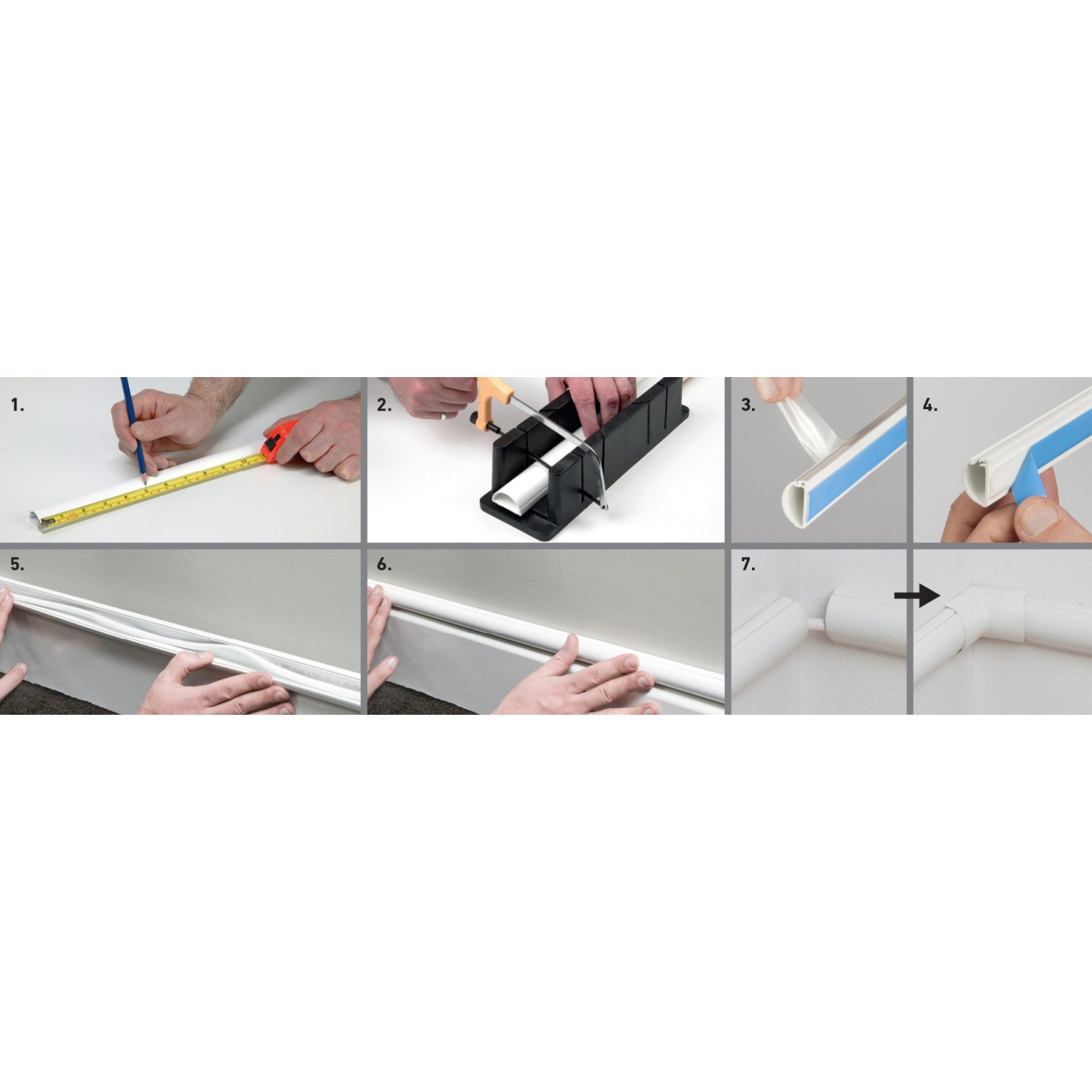 D-Line Kabelkanal Holzoptik Montageanleitung in 7 Schritten.